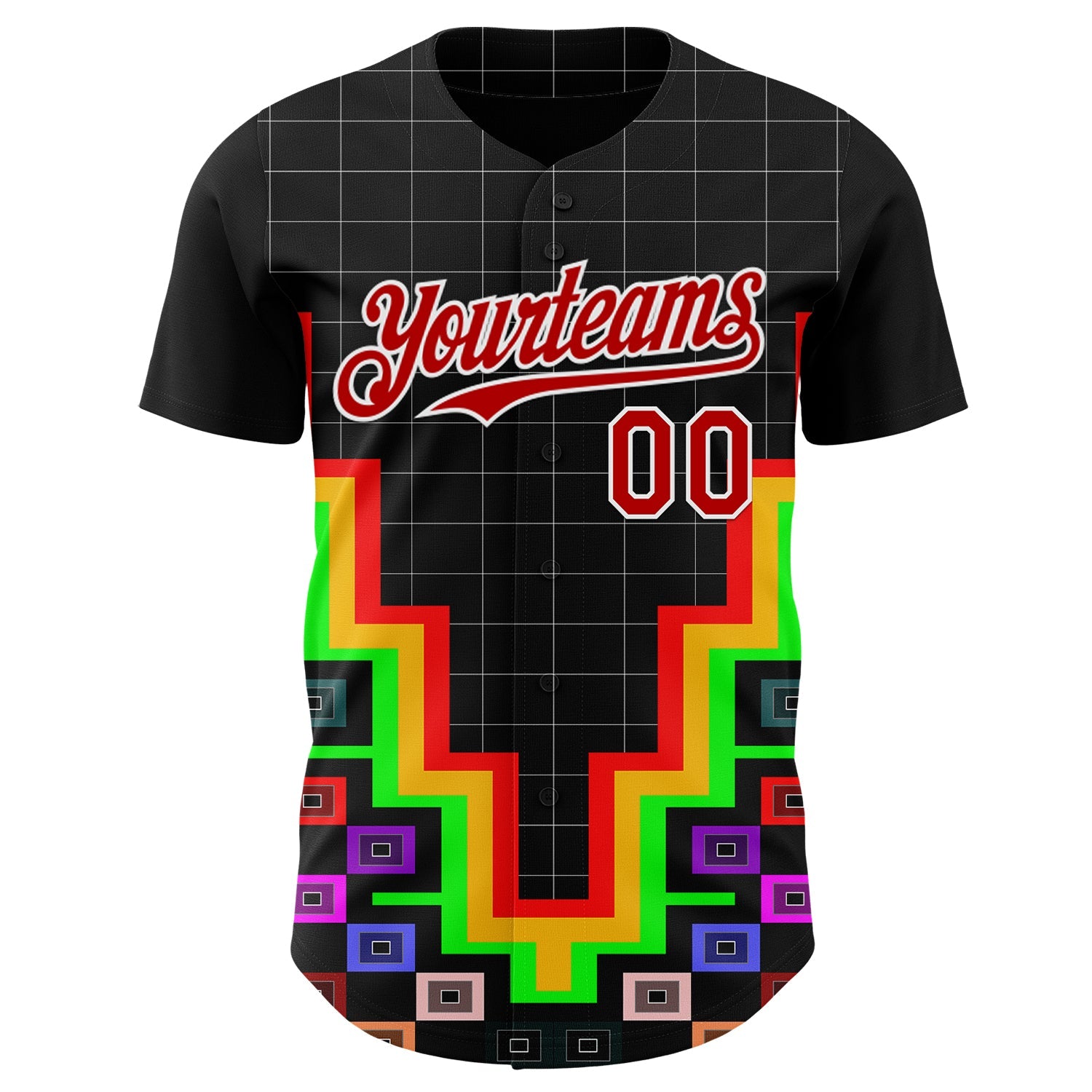 Custom Black Red-White Vaporwave Pixel Geometric Authentic Baseball Jersey