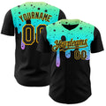 Custom Black Green-Gold Psychedelic Starry Melting Dripping Authentic Baseball Jersey