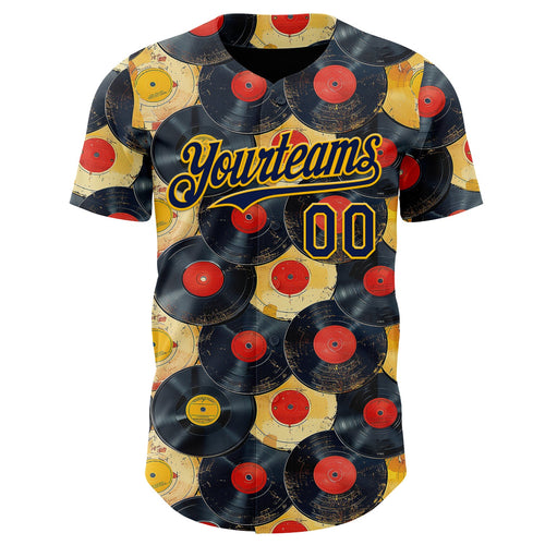 Custom Black Navy-Gold Burning Man Music Record Authentic Baseball Jersey