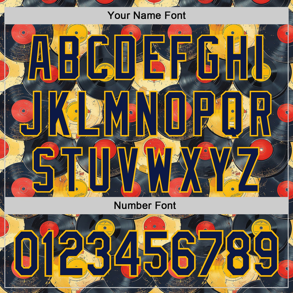 Custom Black Navy-Gold Burning Man Music Record Authentic Baseball Jersey