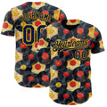 Custom Black Navy-Gold Burning Man Music Record Authentic Baseball Jersey