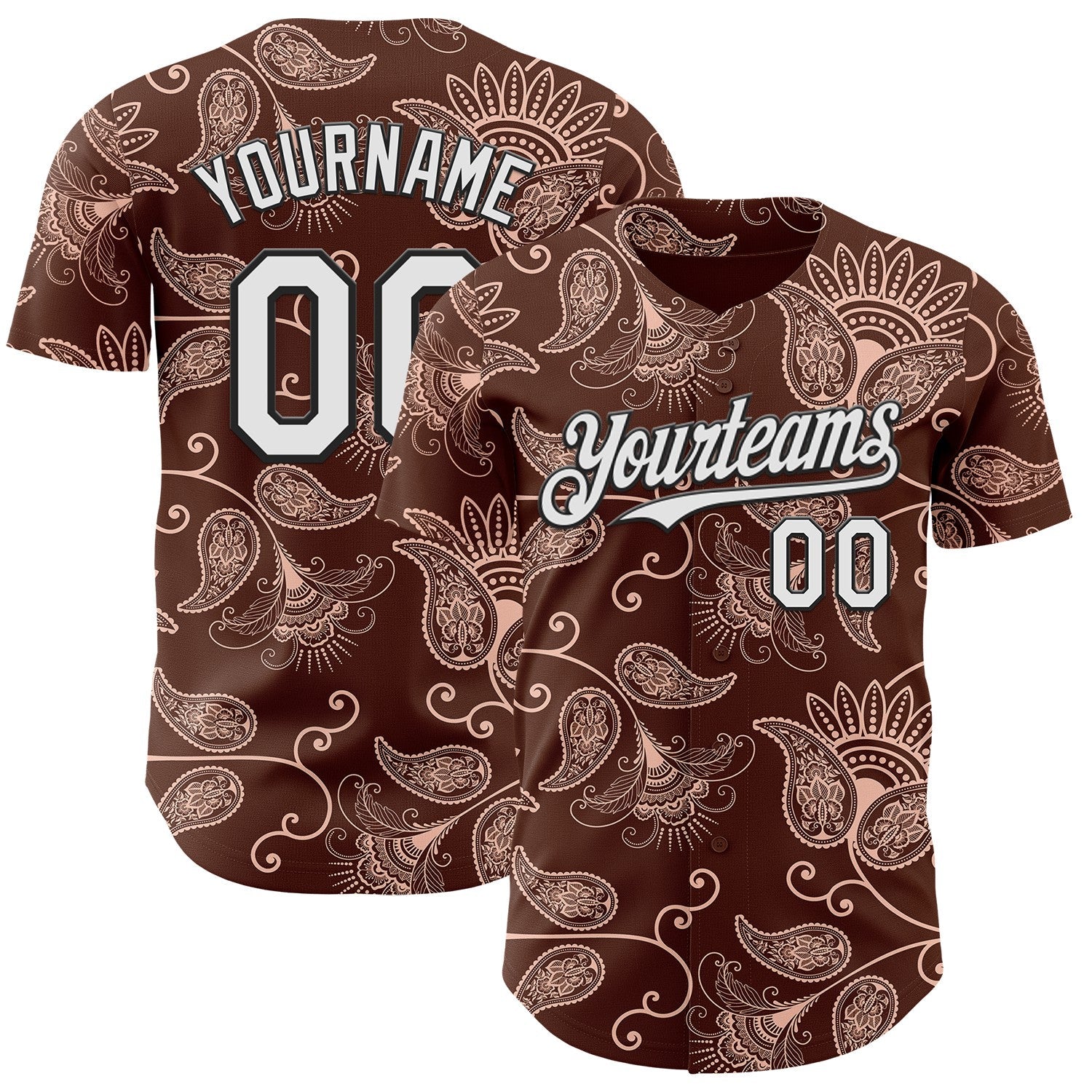 Custom Brown White-Black Burning Man Paisley Bandana Rave Authentic Baseball Jersey