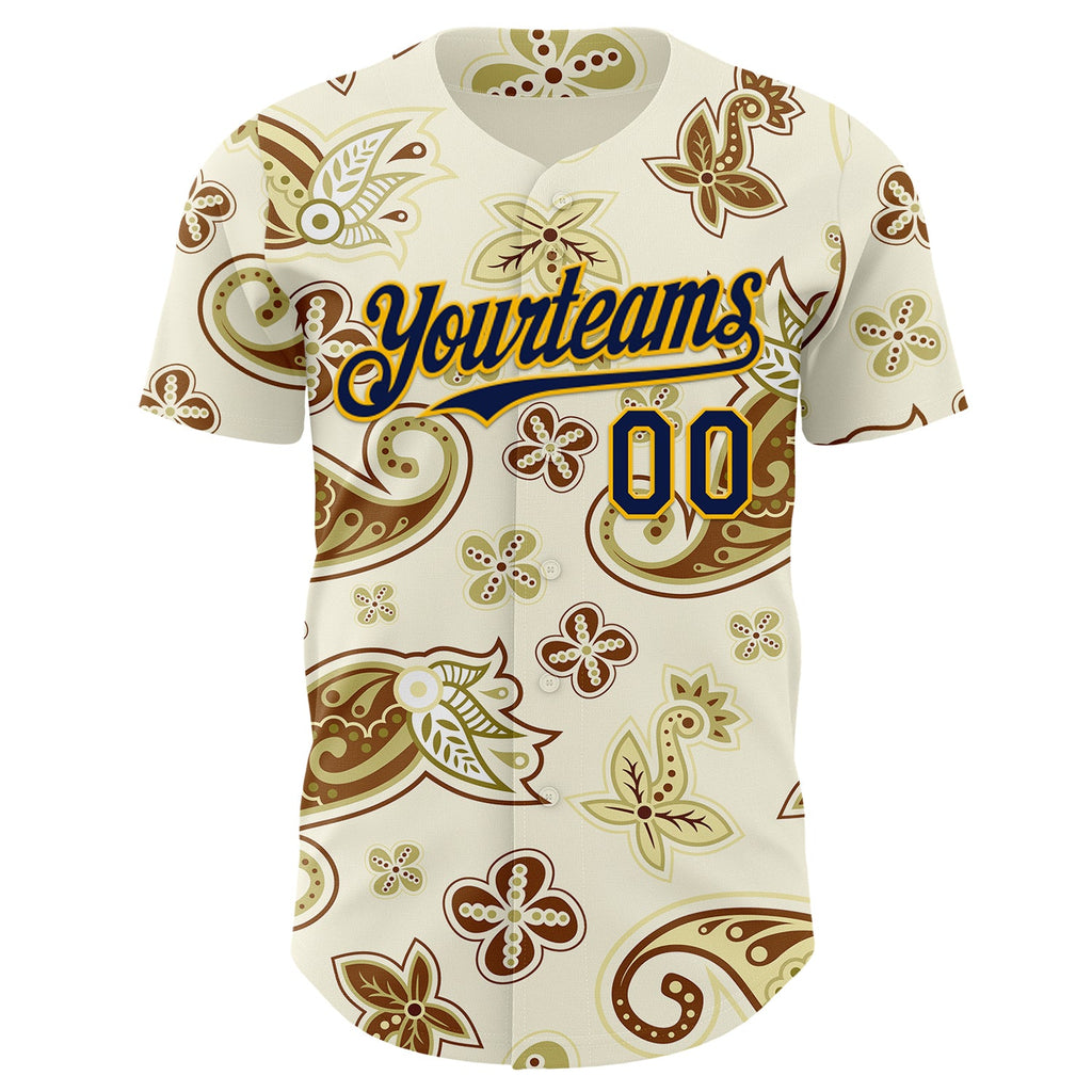 Custom White Navy-Gold Burning Man Boho Paisley Bandana Rave Authentic Baseball Jersey