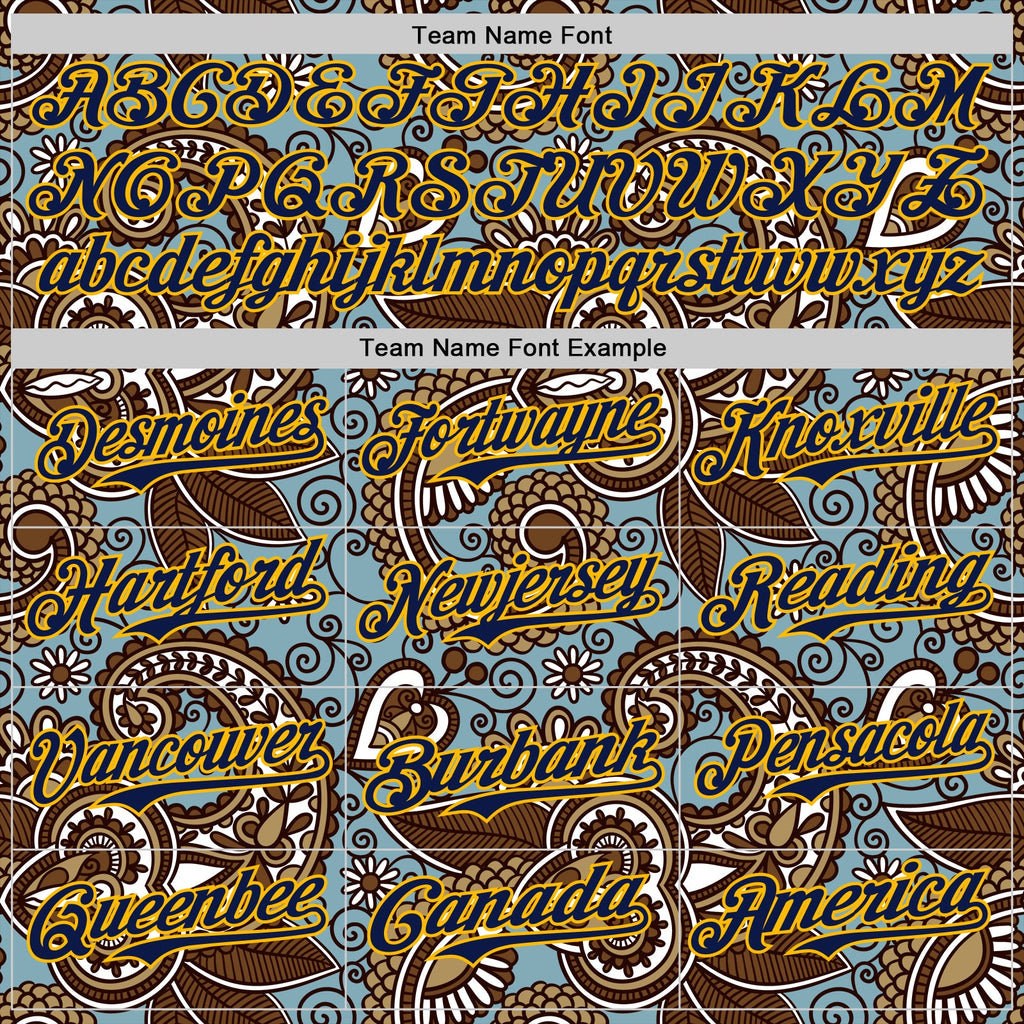Custom Blue Navy-Gold Burning Man Paisley Bandana Rave Authentic Baseball Jersey