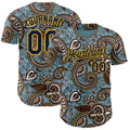 Custom Blue Navy-Gold Burning Man Paisley Bandana Rave Authentic Baseball Jersey