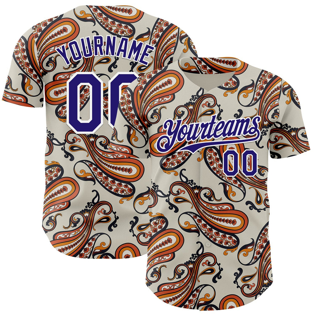 Custom White-Dark Purple Burning Man Paisley Bandana Rave Authentic Baseball Jersey