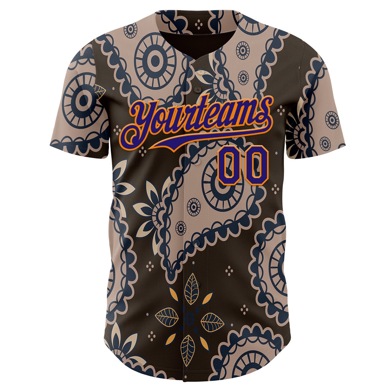 Custom Brown Dark Purple-Bay Orange Burning Man Paisley Bandana Rave Authentic Baseball Jersey