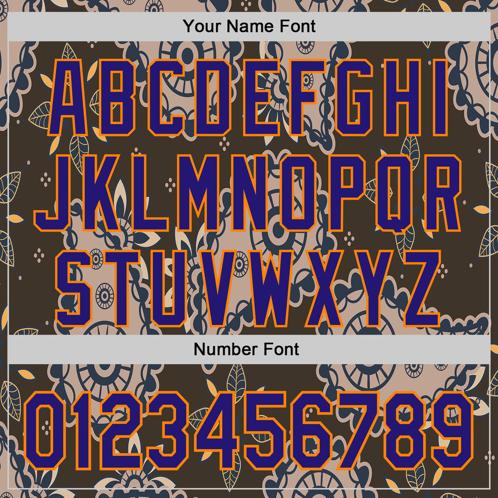 Custom Brown Dark Purple-Bay Orange Burning Man Paisley Bandana Rave Authentic Baseball Jersey