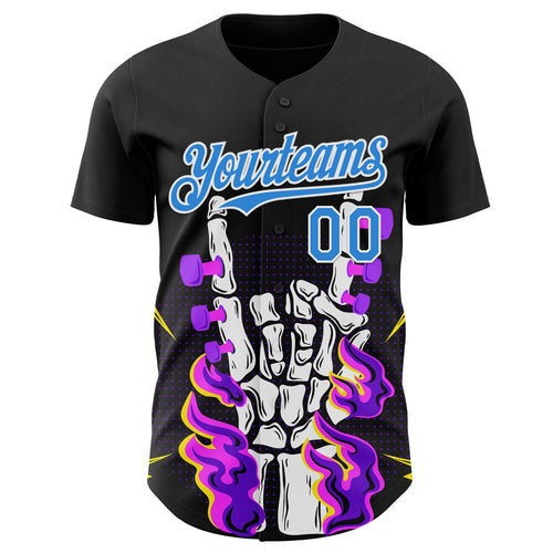 Custom Black Electric Blue-White Psychedelic Music Festival Rave Authentic Baseball Jersey