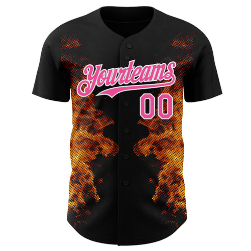 Custom Black Pink Yellow-White Burning Man Fire Authentic Baseball Jersey