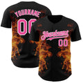 Custom Black Pink Yellow-White Burning Man Fire Authentic Baseball Jersey