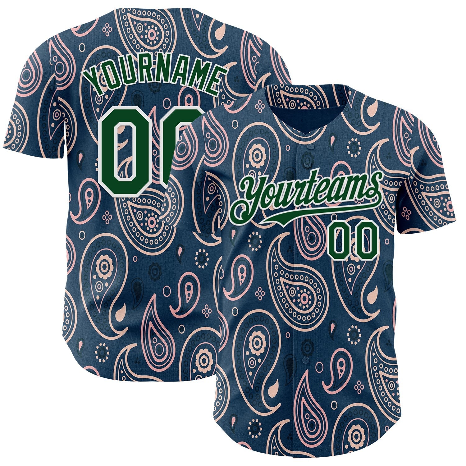 Custom Blue Green-White Burning Man Paisley Bandana Rave Authentic Baseball Jersey