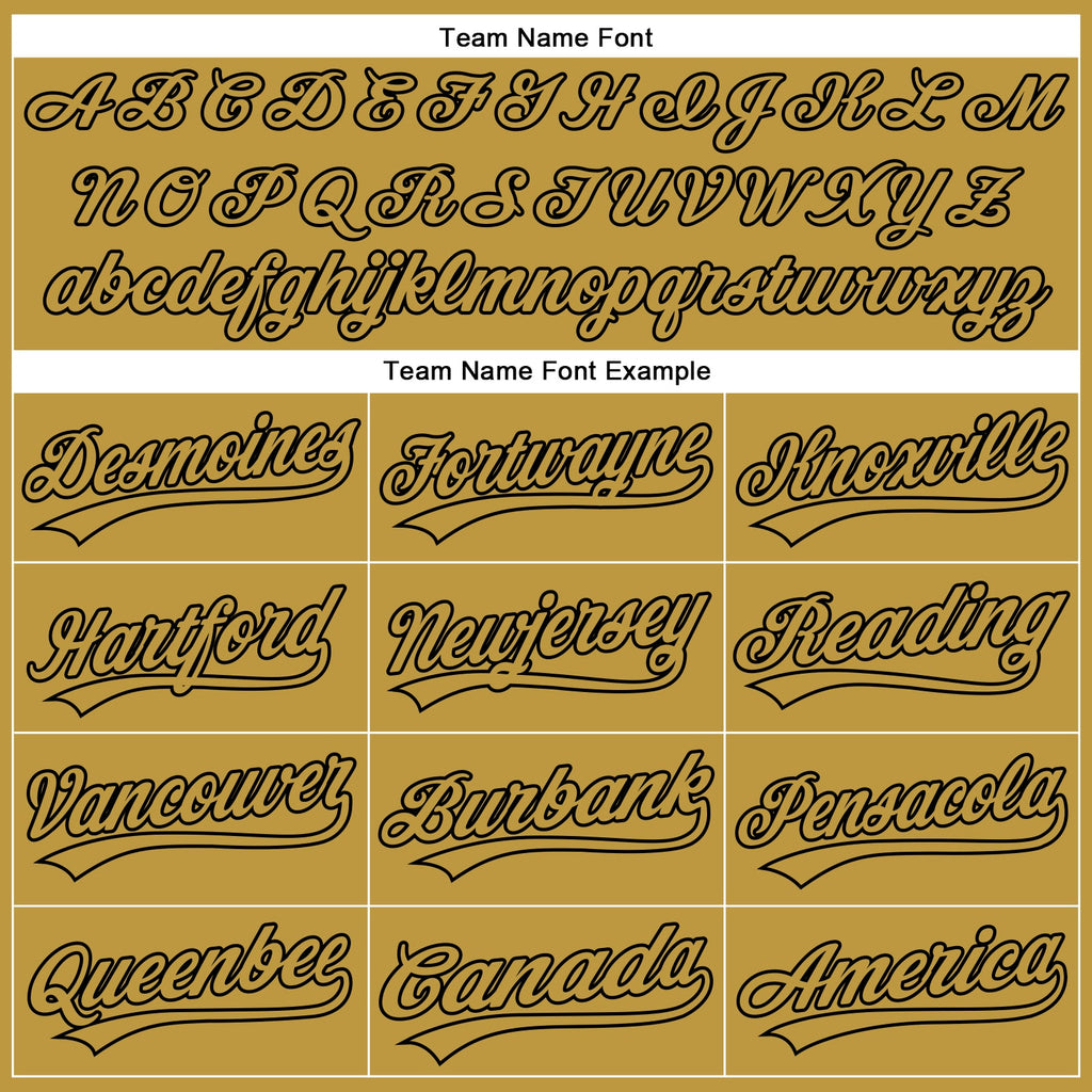 Custom Old Gold Black 3D Pattern Design Side Panel Stripes Authentic Baseball Jersey