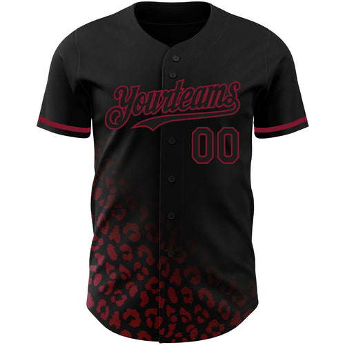 Custom Black Crimson 3D Pattern Design Leopard Print Fade Fashion Authentic Baseball Jersey