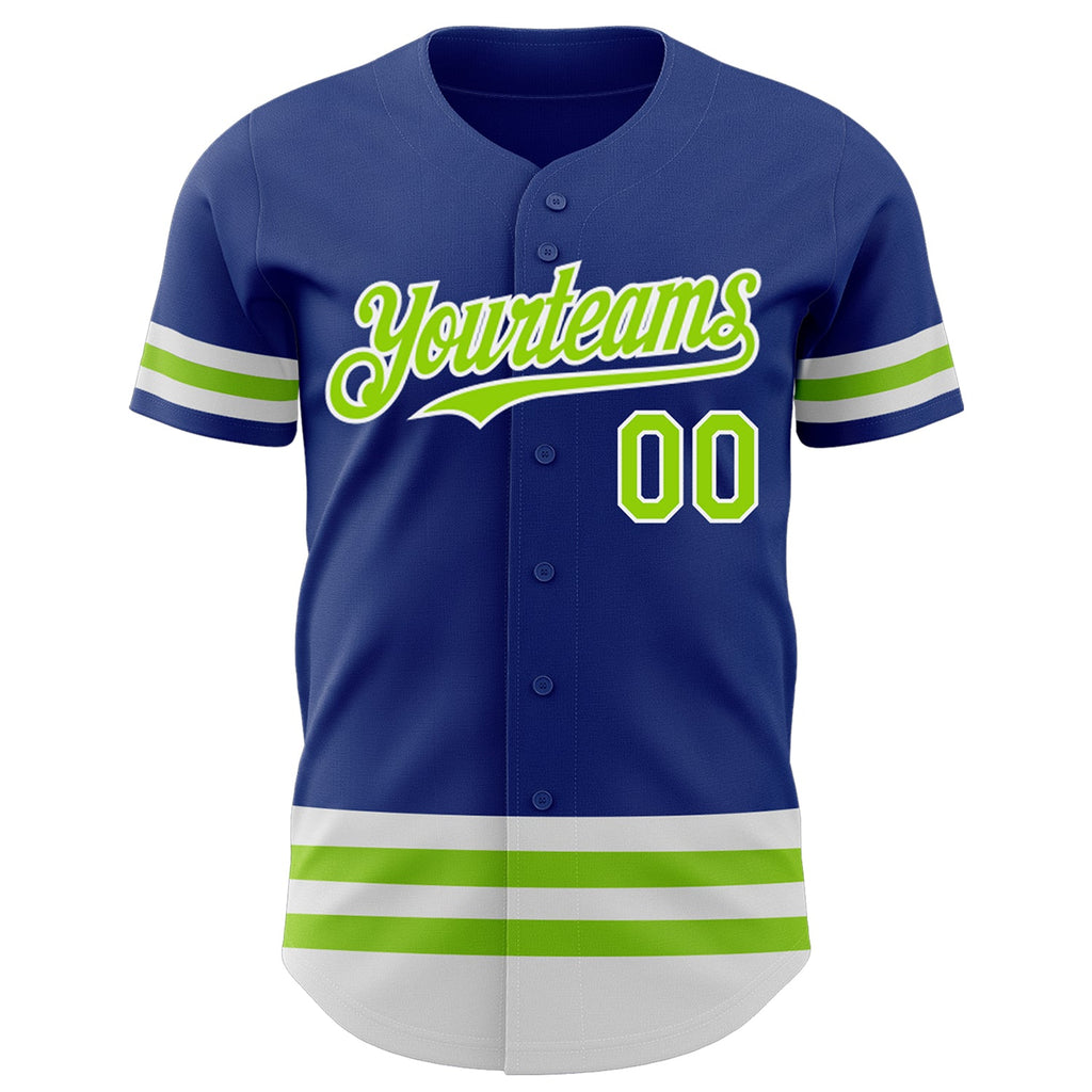 Custom Royal Neon Green-White Line Authentic Baseball Jersey