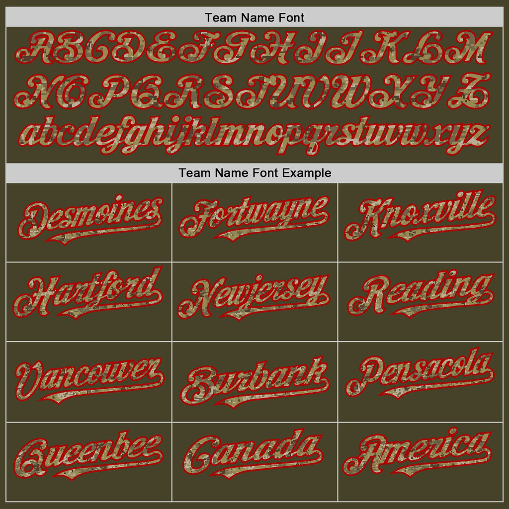 Custom Olive Camo Red-Cream Line Authentic Salute To Service Baseball Jersey