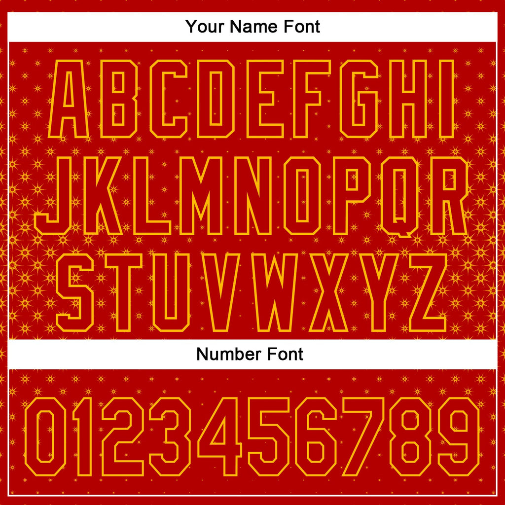 Custom Red Gold 3D Pattern Design Geometric Stars Authentic Baseball Jersey