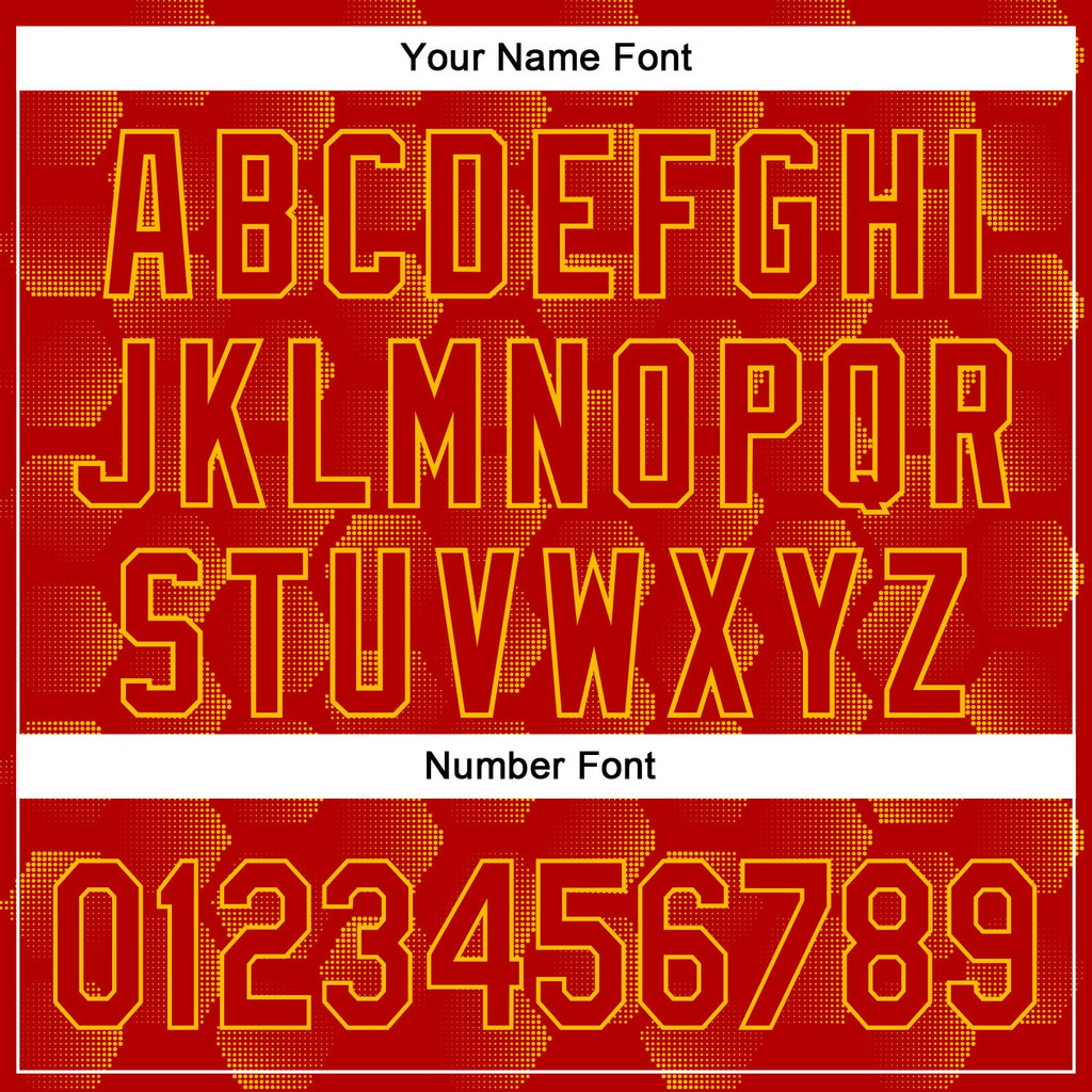 Custom Red Gold 3D Pattern Design Halftone Geometric Shapes Authentic Baseball Jersey
