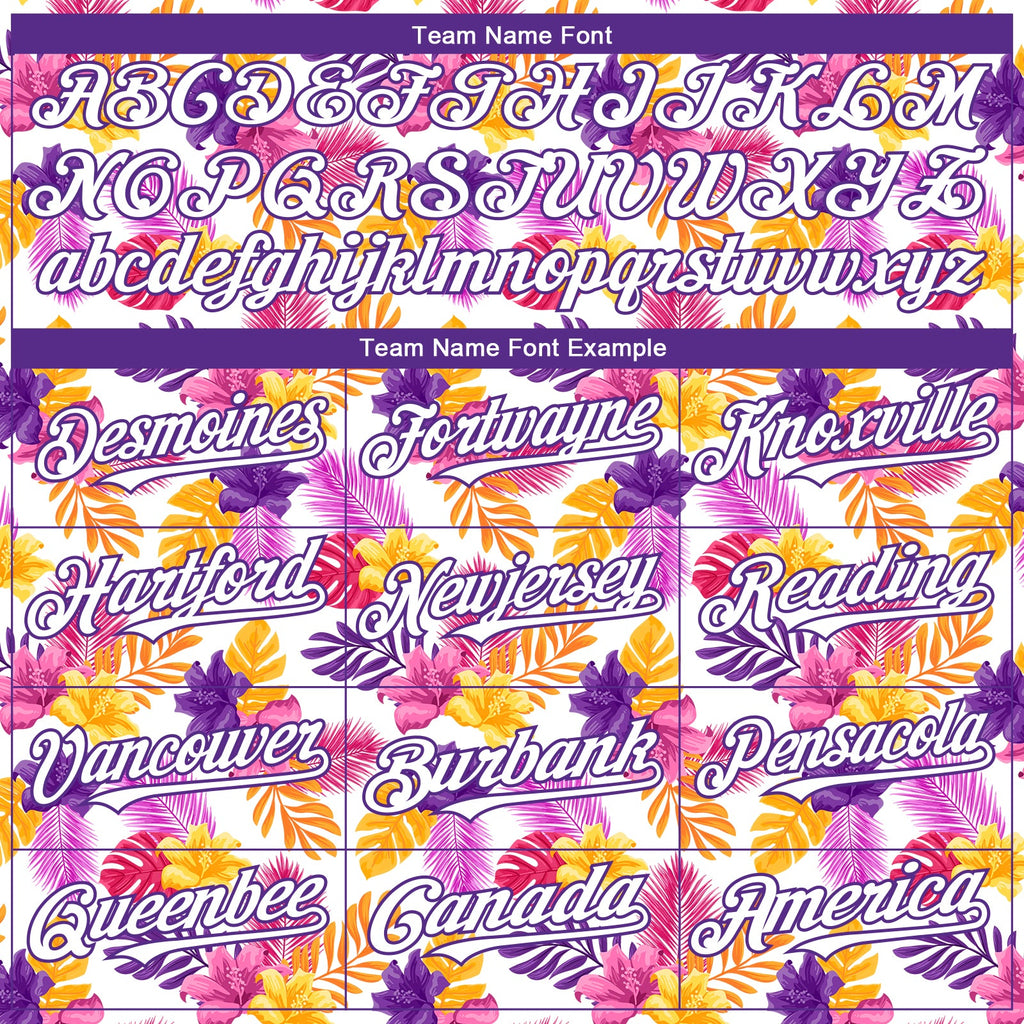 Custom White Purple 3D Pattern Design Tropical Flower And Hawaii Palm Leaves Authentic Baseball Jersey