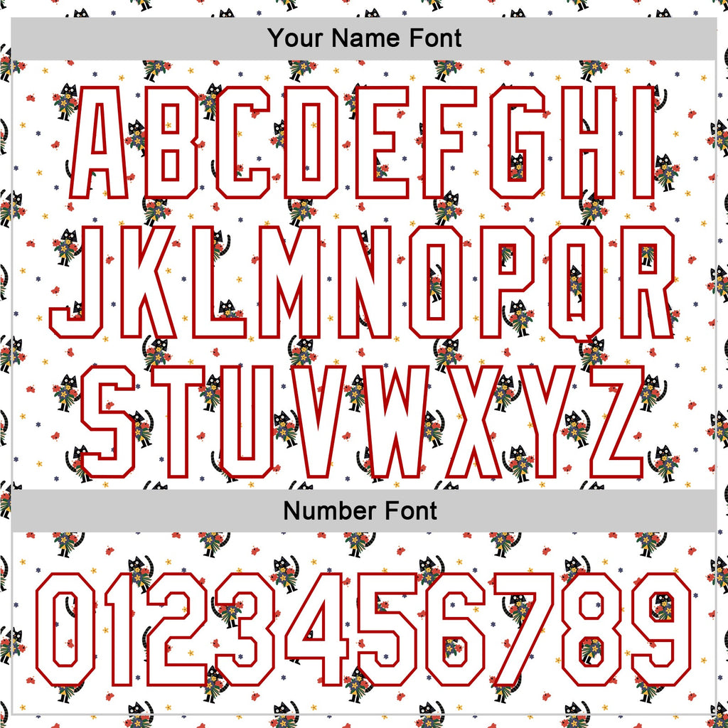 Custom White Red 3D Pattern Design Animal Cat Authentic Baseball Jersey