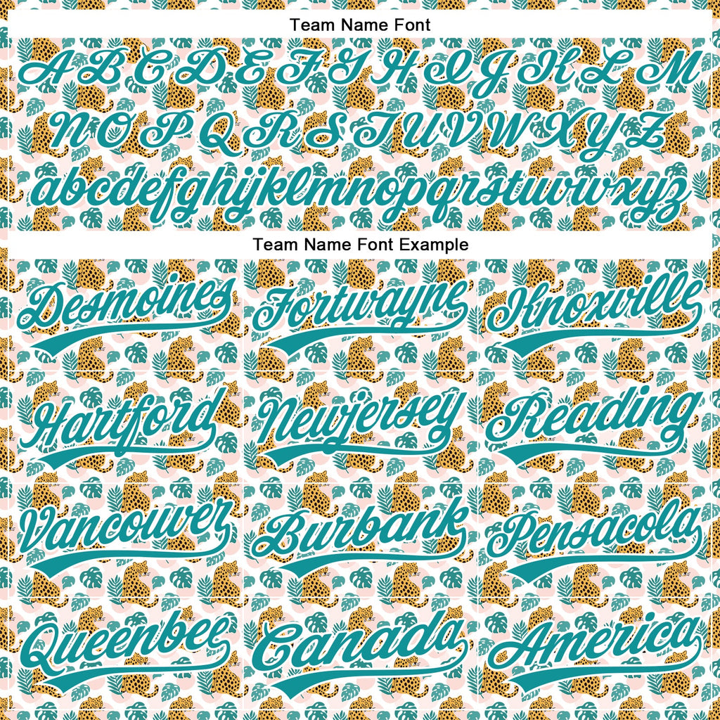 Custom White Teal 3D Pattern Design Animal Leopard Authentic Baseball Jersey