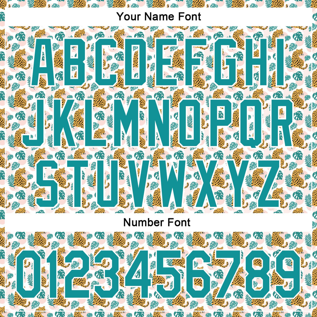 Custom White Teal 3D Pattern Design Animal Leopard Authentic Baseball Jersey