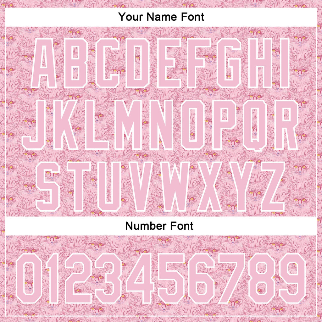 Custom Light Pink White 3D Pattern Design Animal Cat Authentic Baseball Jersey