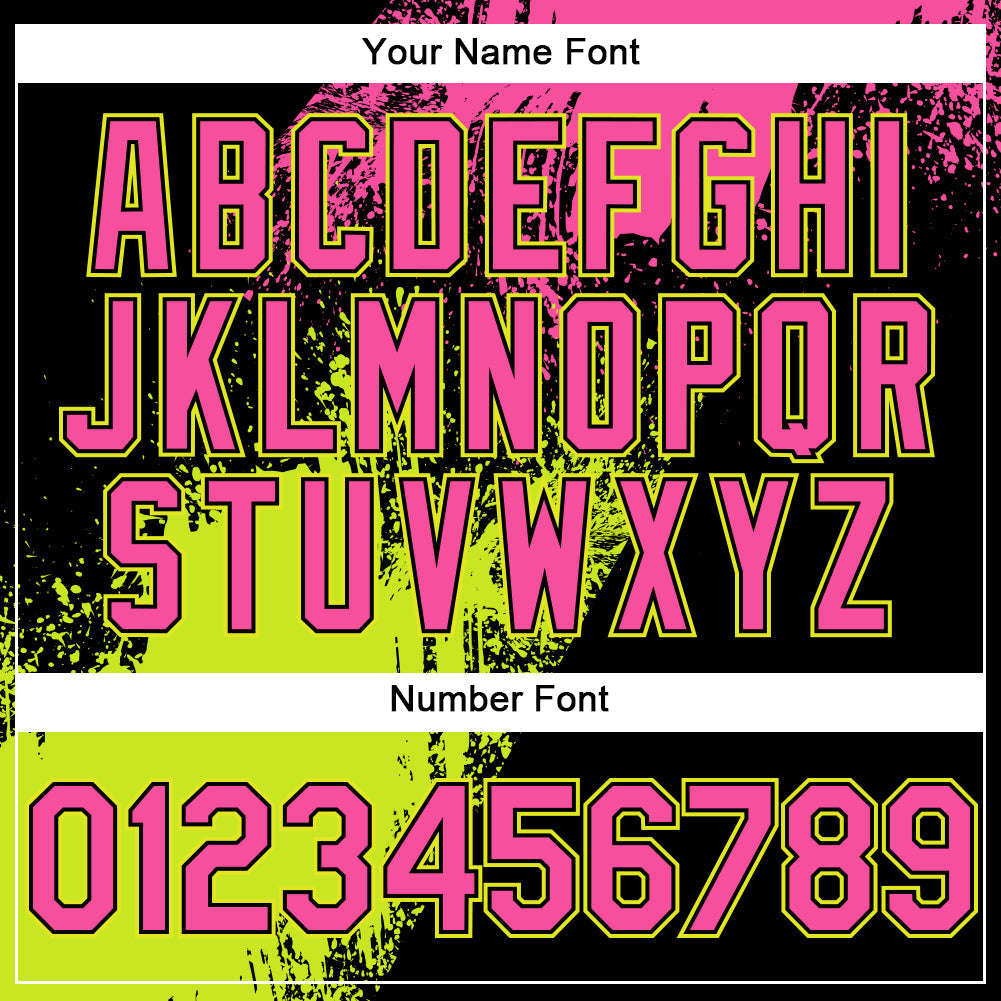 Custom Pink Black-Neon Yellow 3D Pattern Design Abstract Brush Stroke Authentic Baseball Jersey