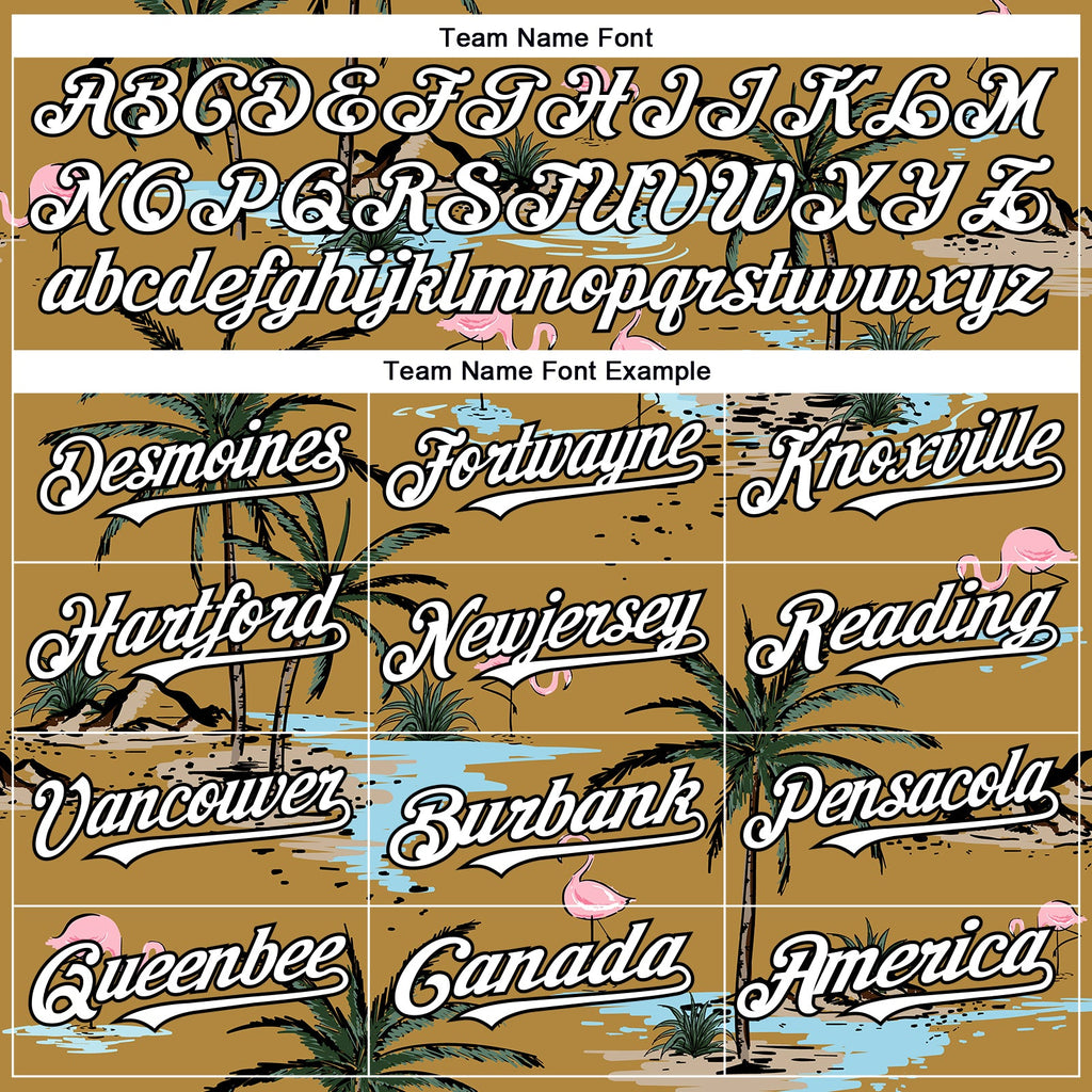 Custom Old Gold White-Black 3D Pattern Design Tropical Hawaii Palm Trees Authentic Baseball Jersey