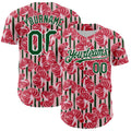Custom Medium Pink Green-White 3D Pattern Design Tropical Anthurium Flower Authentic Baseball Jersey