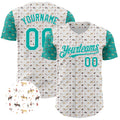 Custom White Aqua 3D Pattern Design Rodeo Cowboy Authentic Baseball Jersey