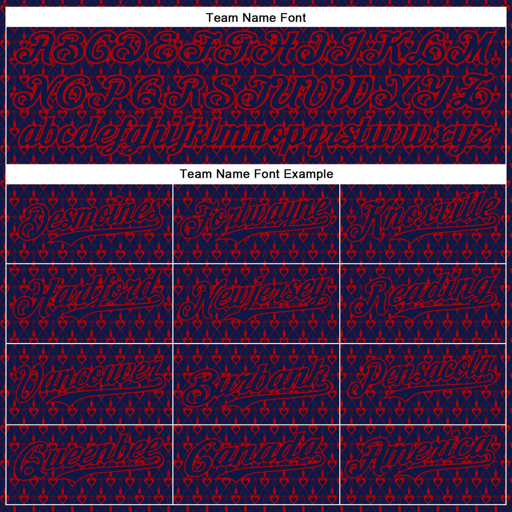 Custom Navy Red 3D Pattern Design Hearts Authentic Baseball Jersey