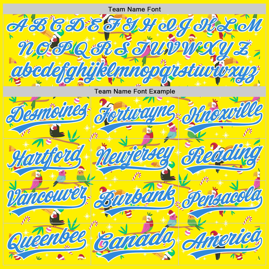 Custom Light Yellow Electric Blue-White 3D Funny Christmas Authentic Baseball Jersey