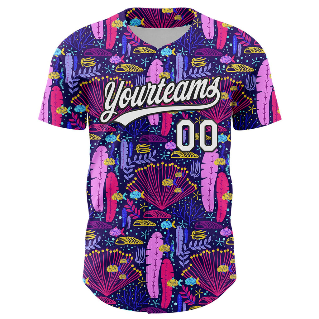 Custom Purple White-Black 3D Tropical Hawaii Plant Authentic Baseball Jersey