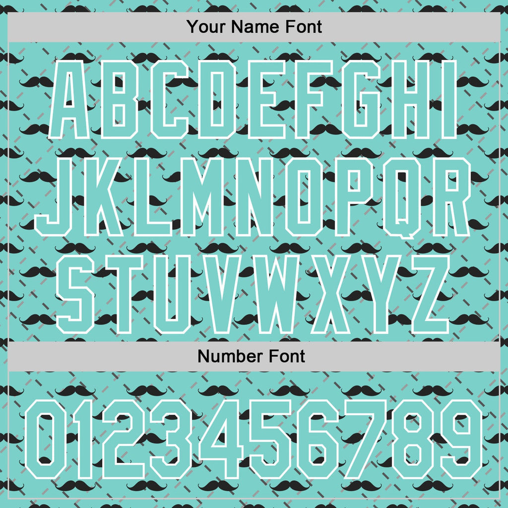 Custom Ice Blue White 3D Pattern Design Father's Day Mustache Authentic Baseball Jersey