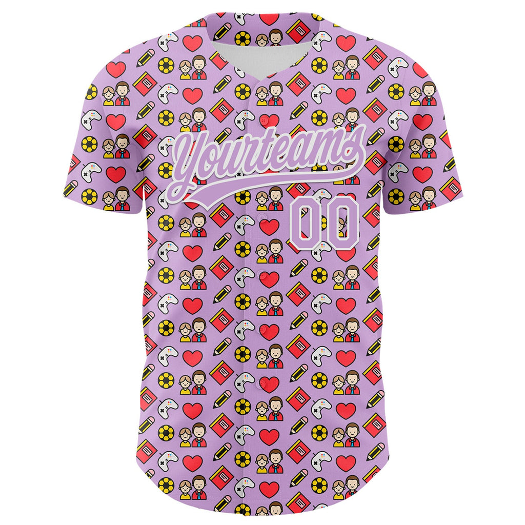 Custom Light Purple White 3D Pattern Design Father's Day Family Love Authentic Baseball Jersey