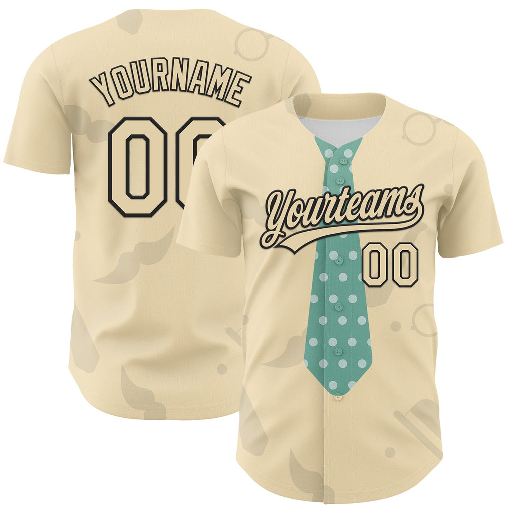 Custom Cream Black 3D Pattern Design Father's Day Tie Authentic Baseball Jersey