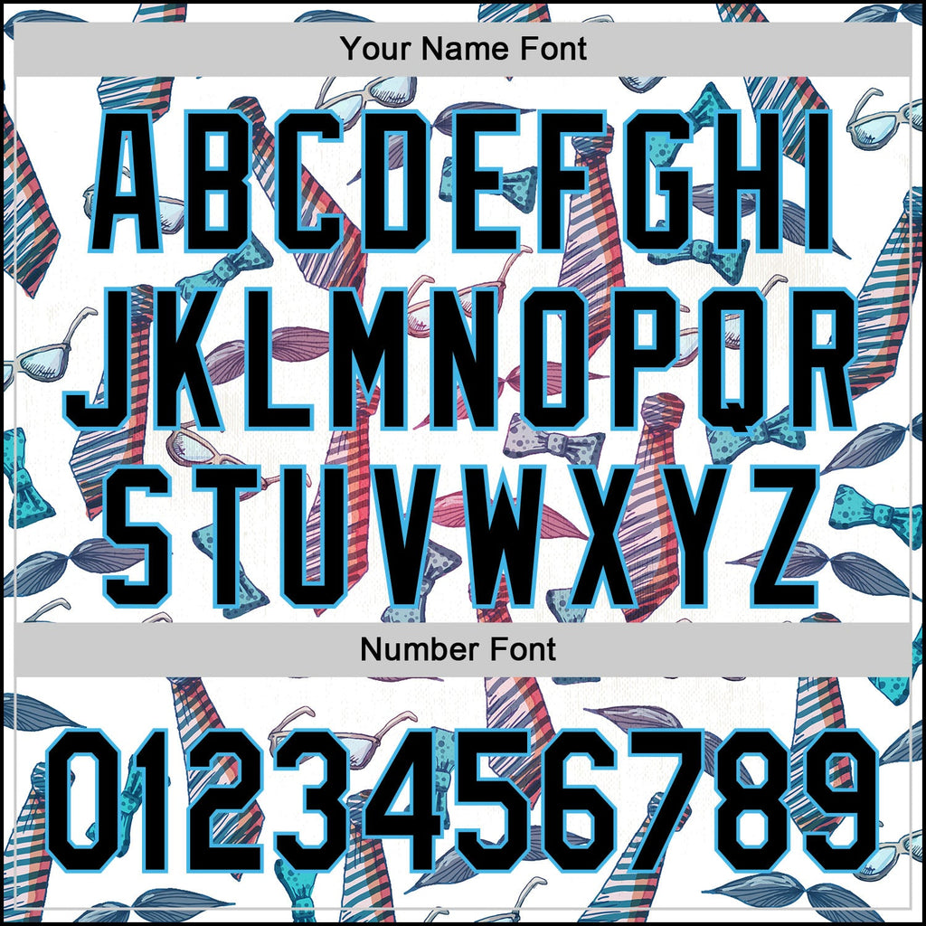 Custom White Black-Sky Blue 3D Pattern Design Father's Day Mustache And Tie Authentic Baseball Jersey