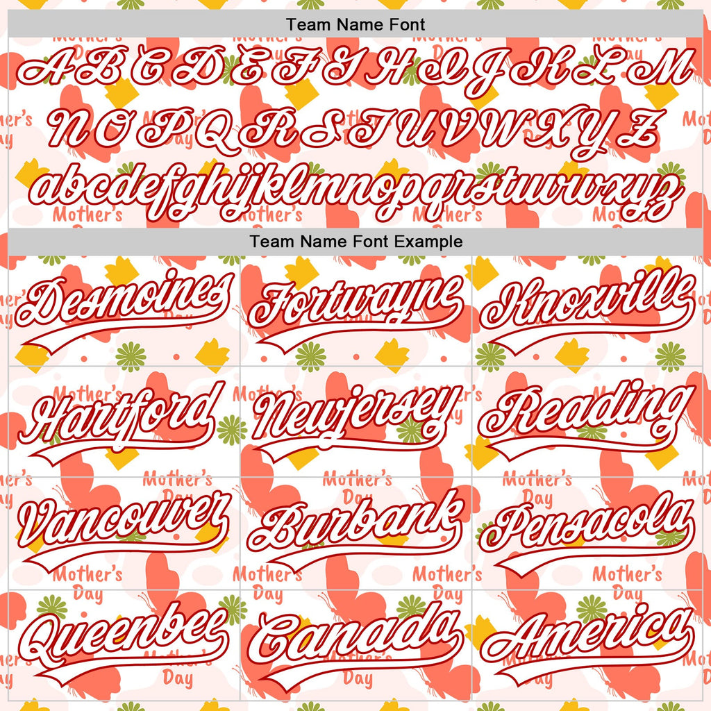 Custom White Red 3D Pattern Design Mother's Day Love Authentic Baseball Jersey
