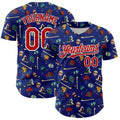 Custom Royal Red-White Comic Doodle Ballgame 3D Pattern Design Authentic Baseball Jersey