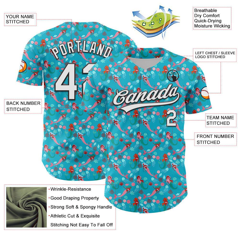Custom Lakes Blue White-Black 3D Hawaii Ocean Creature Authentic Baseball Jersey