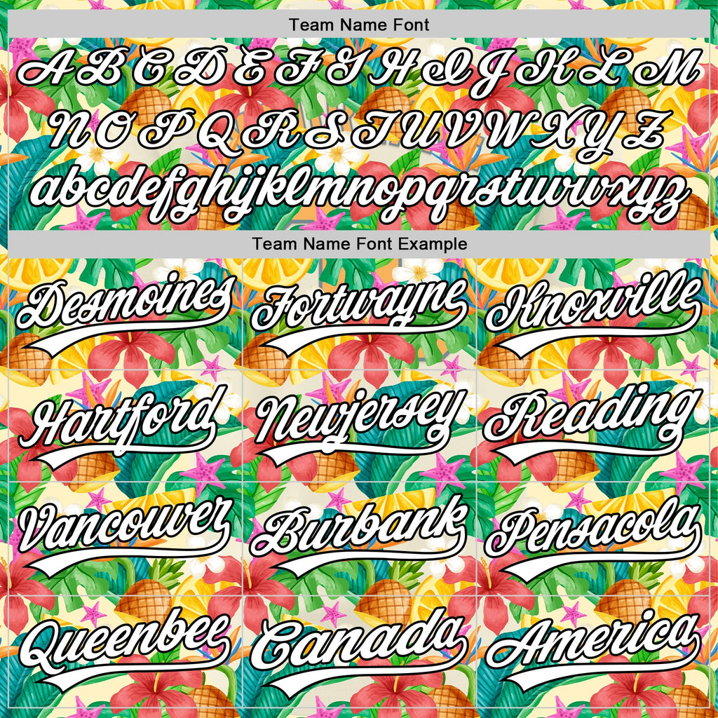 Custom Yellow White-Black 3D Hawaii Tropical Palm Leaves Flower And Fruit Pineapple Authentic Baseball Jersey
