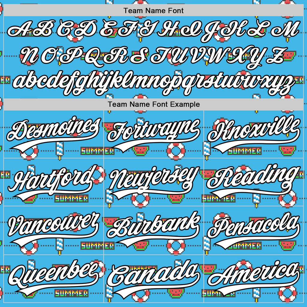 Custom Sky Blue White-Black 3D Hawaii Summer Fruit Watermelon Authentic Baseball Jersey