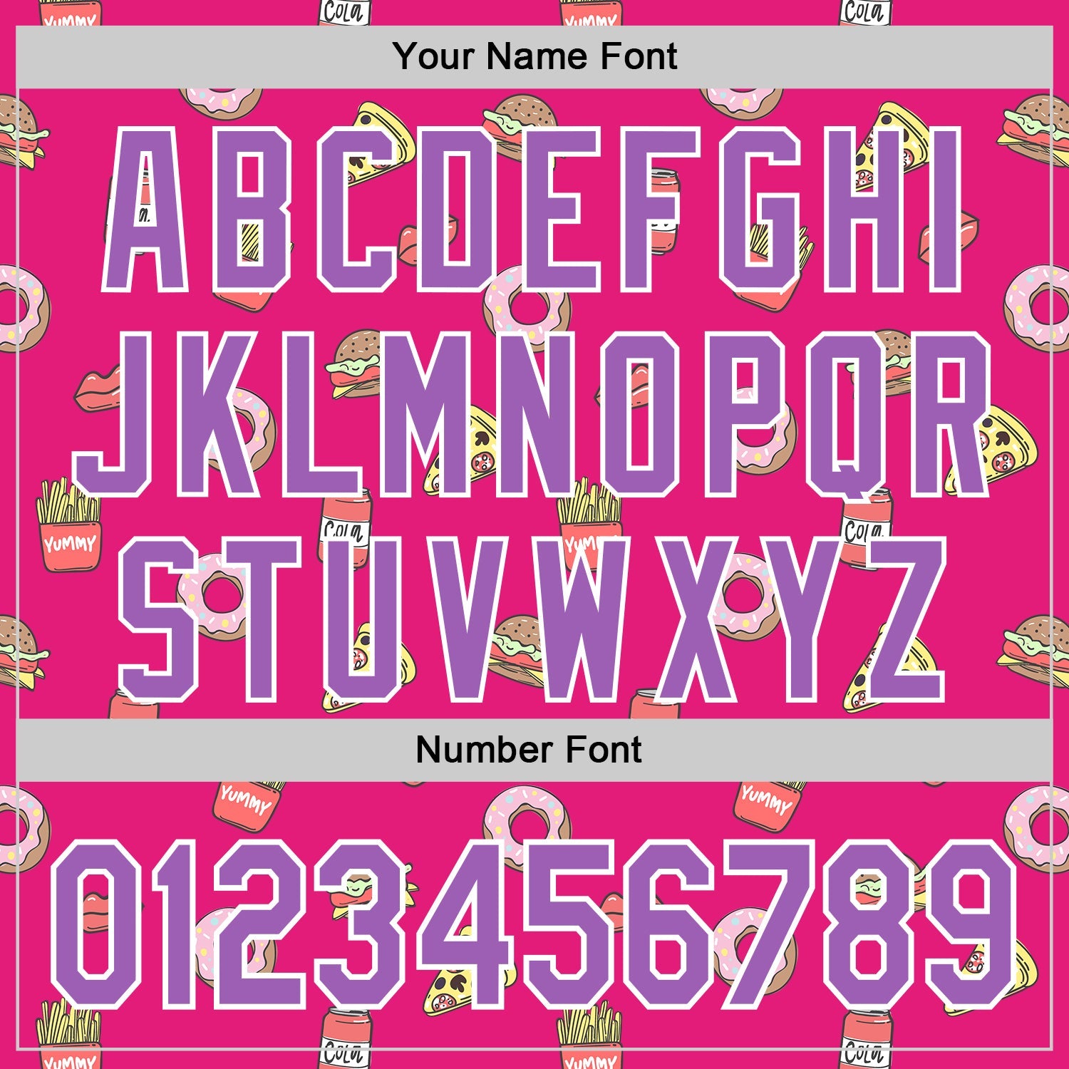 Custom Hot Pink Medium Purple-White 3D Pattern Design Foodie Fast Food Pizza Donut Cola Authentic Baseball Jersey