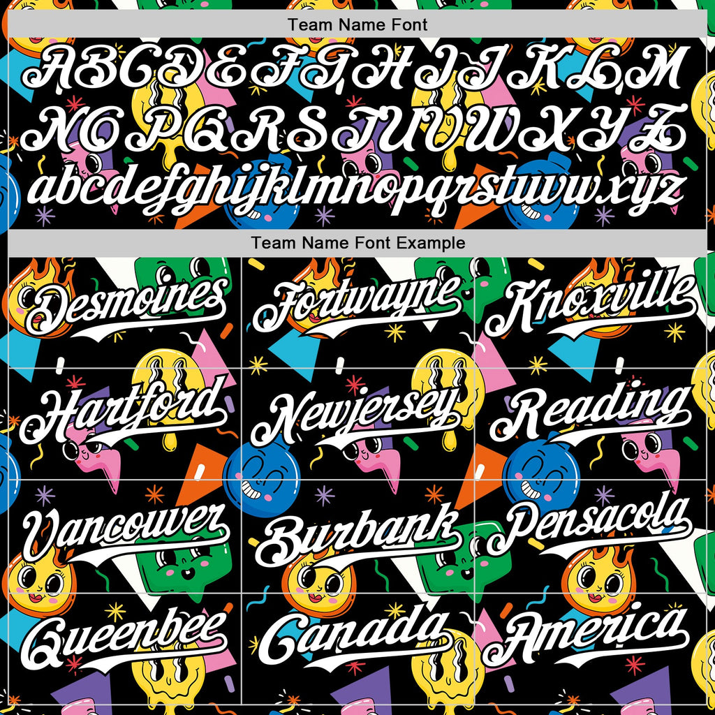 Custom Black White 3D Pattern Design Funny Cartoon Emoji Face Authentic Baseball Jersey
