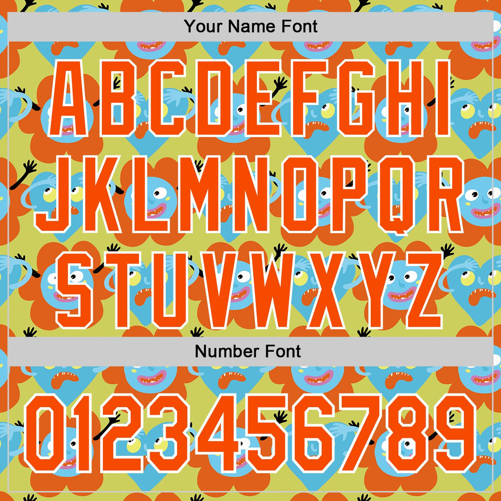Custom Neon Yellow Orange-White 3D Pattern Design Funny Cartoon Flower And Heart Authentic Baseball Jersey