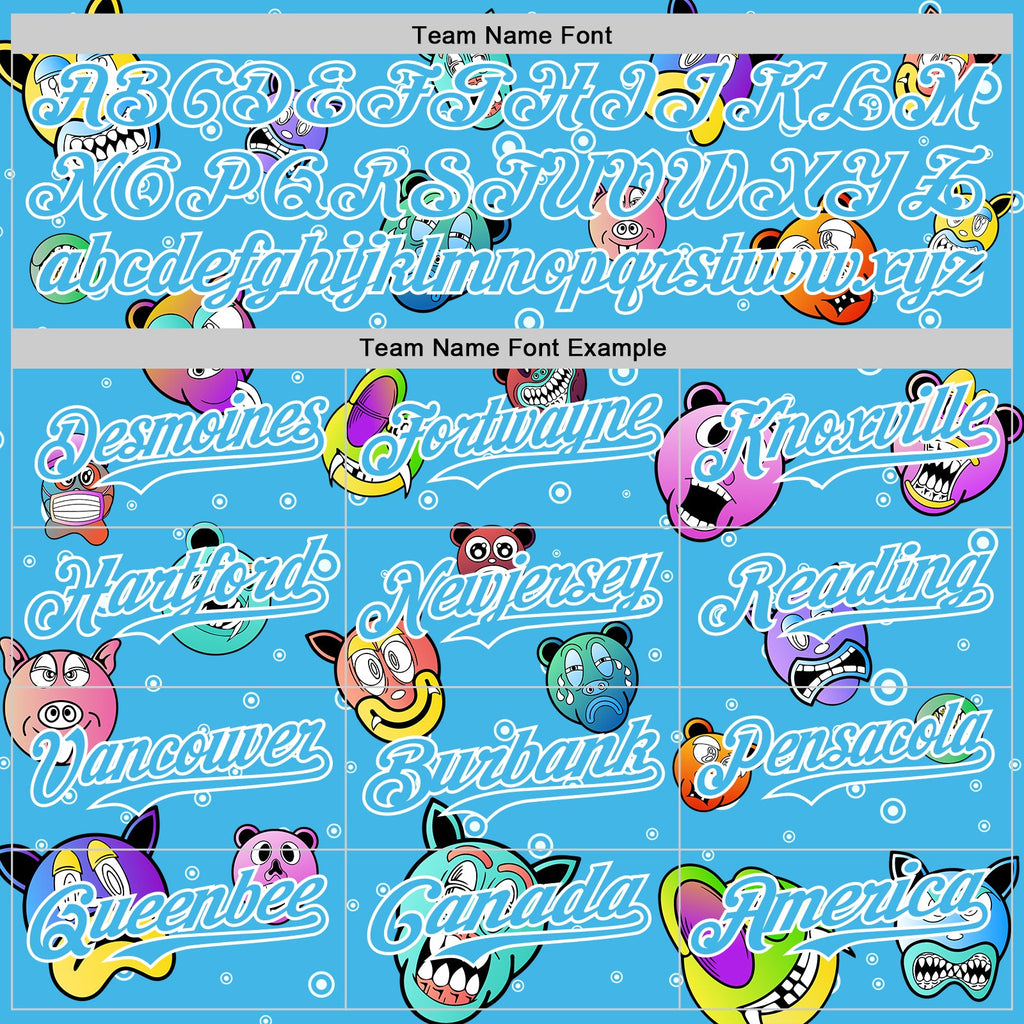Custom Sky Blue White 3D Pattern Design Funny Cartoon Animal Authentic Baseball Jersey