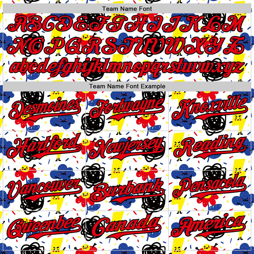 Custom White Fire Red-Black 3D Pattern Design Funny Cartoon Flower Cloud Lightning Authentic Baseball Jersey