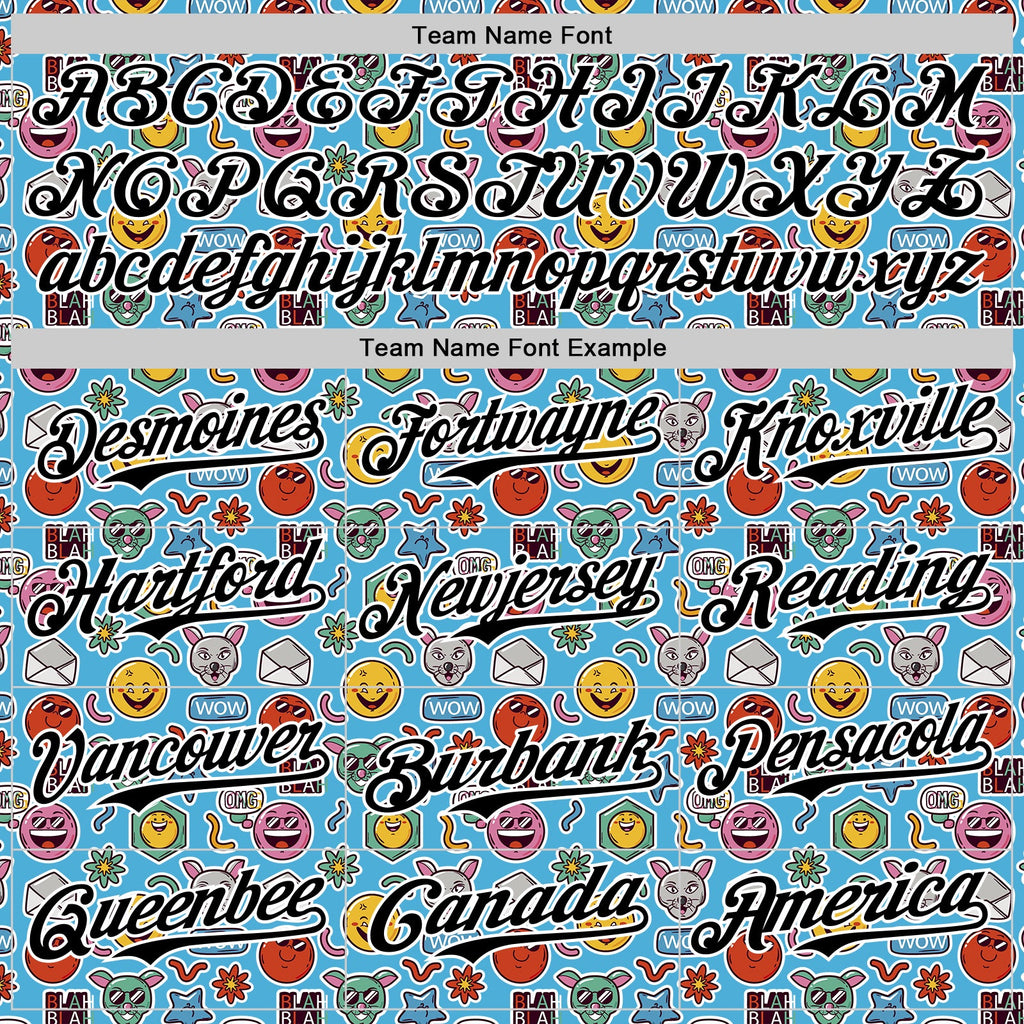Custom Sky Blue Black-White 3D Pattern Design Funny Cartoon Emoji Authentic Baseball Jersey