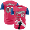 Custom Neon Pink White-Blue 3D Pattern Design Father's Day Family Love Authentic Baseball Jersey
